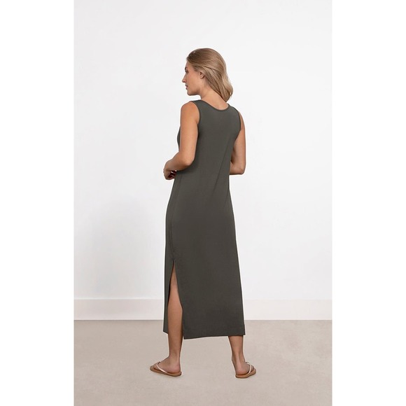 Sympli Women's Bamboo Reversible Maxi Dress Size XL Slit Tank Olive Comfy NWT - Picture 2 of 4